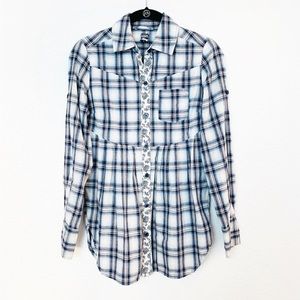 Free People Blue Plaid Tunic Top Size 2
